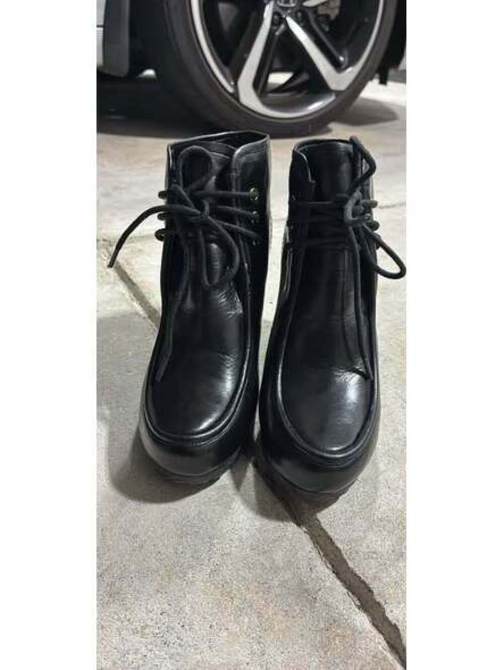 Michael Kors Rory Black Leather Lace-Up Wedge Ankle Booties Women's 7.5M